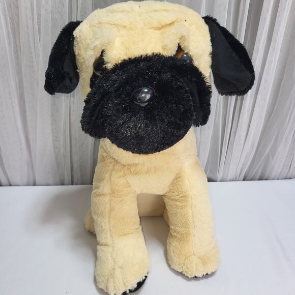 Bulldog Pug Black Tan Puppy Dog 18" Sitting Plush Stuffed Animal Classic Toy Co - Picture 2 of 11